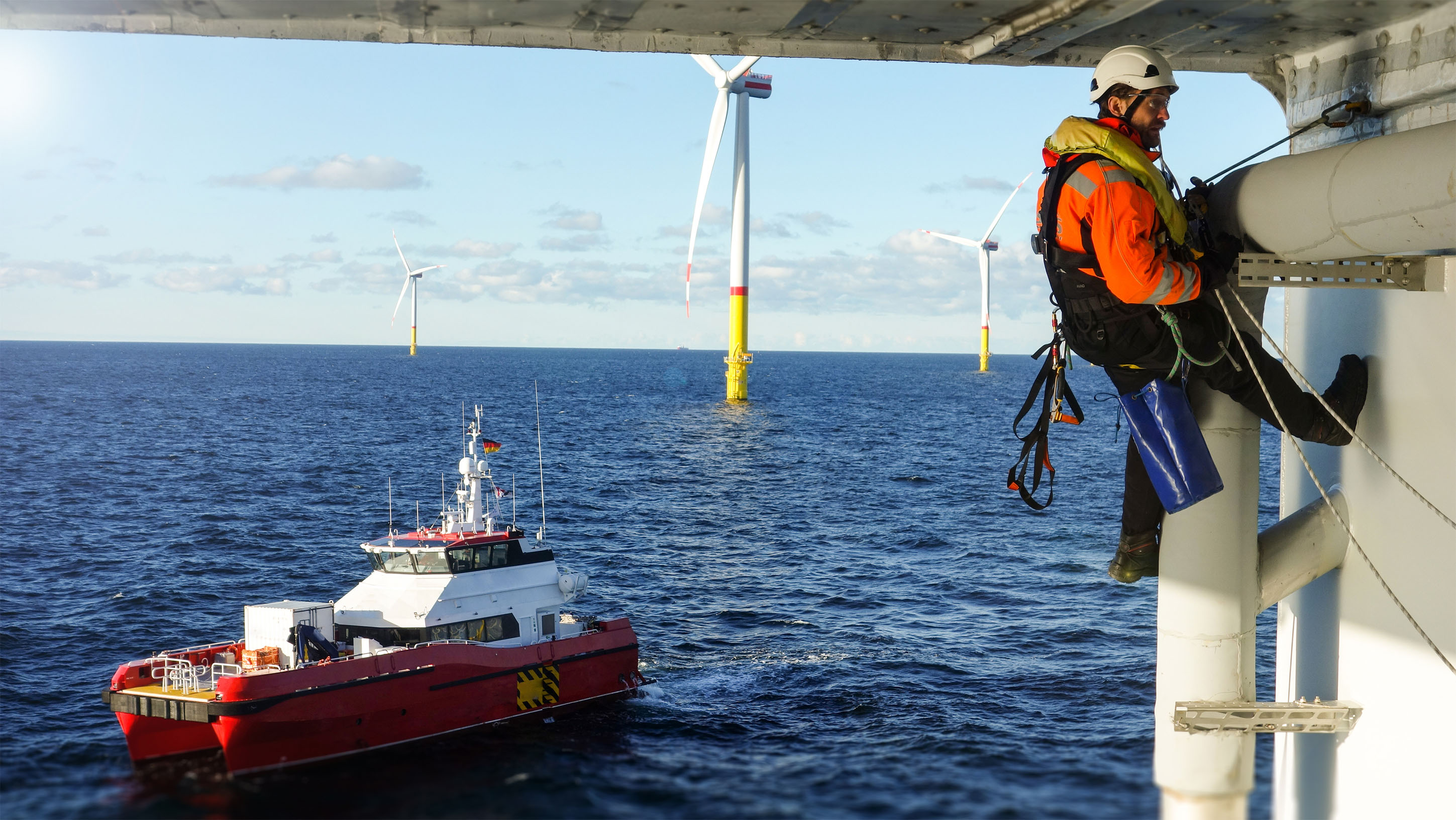 An engineer inspecting an offshore wind asset.