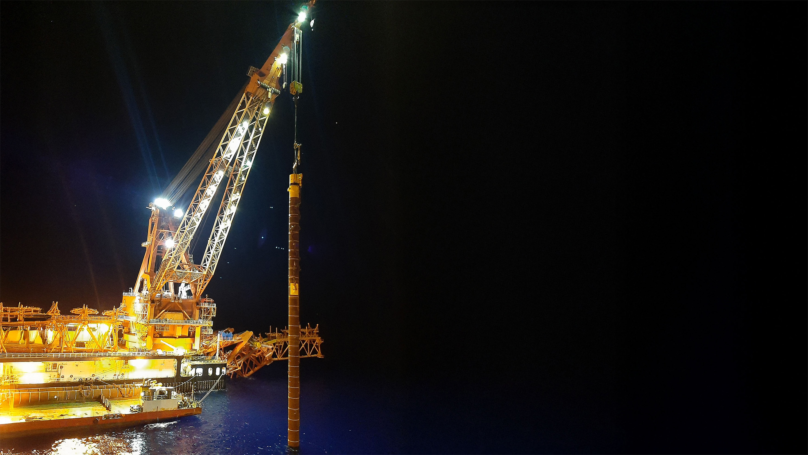 Pile upending taking place during the installation of two deepwater FPSO mooring systems offshore China.