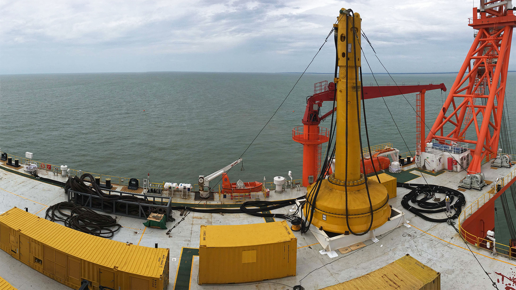 Menck hydraulic hammer ready to be deployed for pile driving work offshore