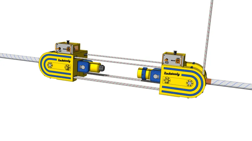 Illustration of Acteon's Rocksteady Tension Tool (RSTT), a reusable in-line winch and connection system for mooring lines.