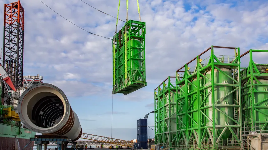 Work taking place for a grouting project with DEME for Yeu-Noirmoutier Wind Farm