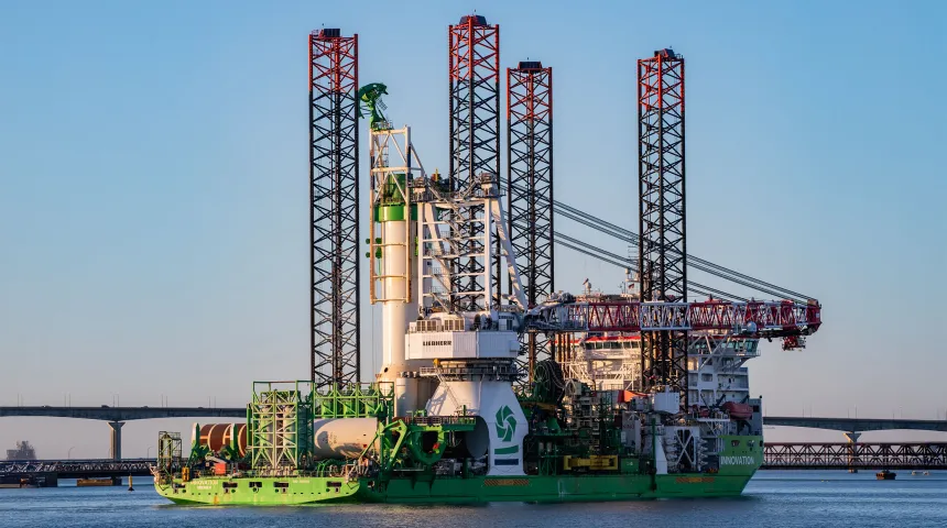 Work taking place for a grouting project with DEME for Yeu-Noirmoutier Wind Farm