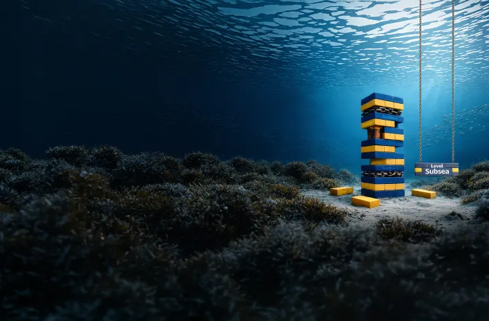 A Jenga tower subsea