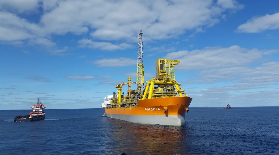 Turritella FPSO, a large red oil and gas production vessel