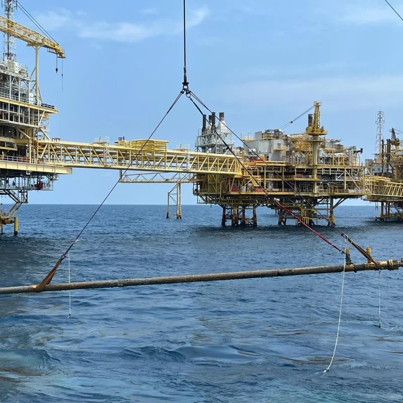 Intermoor recovering a pipe cut section for a pipeline tie-in disconnection project in the Gulf of Thailand.
