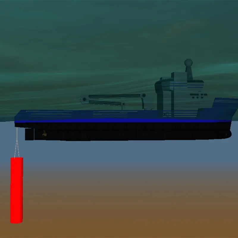 An anchor handling vessel lowering a pile in OrcaFlex 