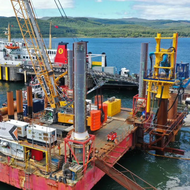 Reverse circulation drilling operations on pause while the ferry docks
