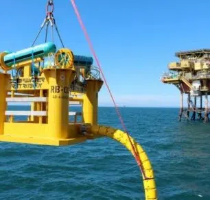 Deepwater anode sled being overboarded