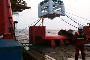 Overboarding one of four RetroBuoys is deployed in the South China Sea