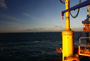 The MENCK underwater hammer being used on an offshore wind farm installation project