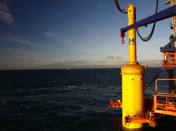 The MENCK underwater hammer being used on an offshore wind farm installation project