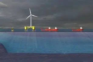 Floating wind farm moorings render