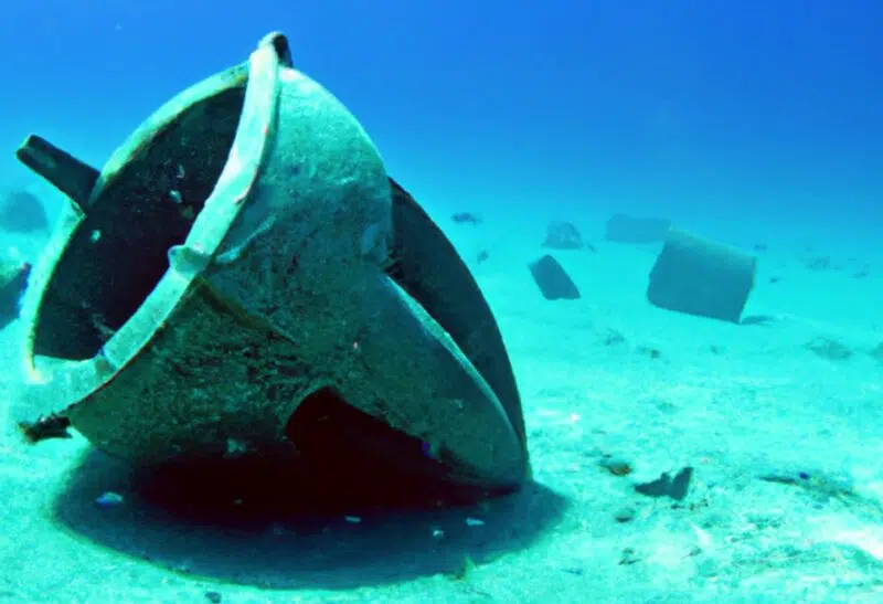 Photo of rusty bomb wreck laying in the sea bed in Croatia